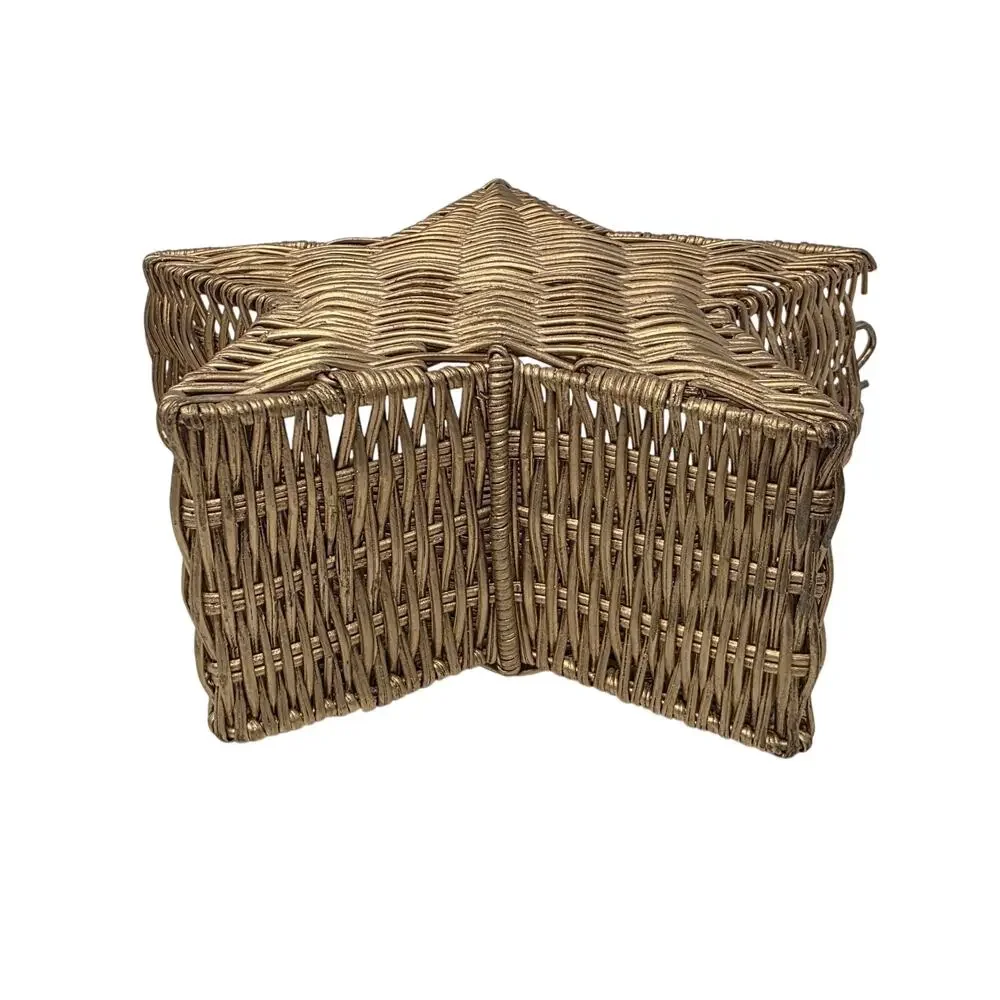Vintage Gold Wicker Star Baskets Set of 2 Rustic Holiday Decor